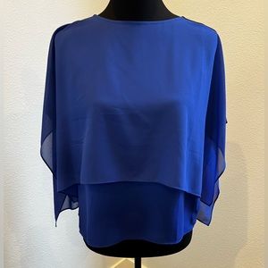 NWT Chico’s Blue Black Chiffon Shawl Blouse Size 00 (US Size 2)
